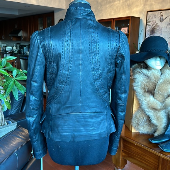 Just Cavalli Black Leather blazer jacket Small Size 40 quilted interior Y2K - Picture 3 of 14